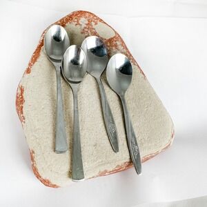 Vintage Demitasse Espresso Spoons Lot 4 Stainless Japan Rose Floral Mini Coffee‎